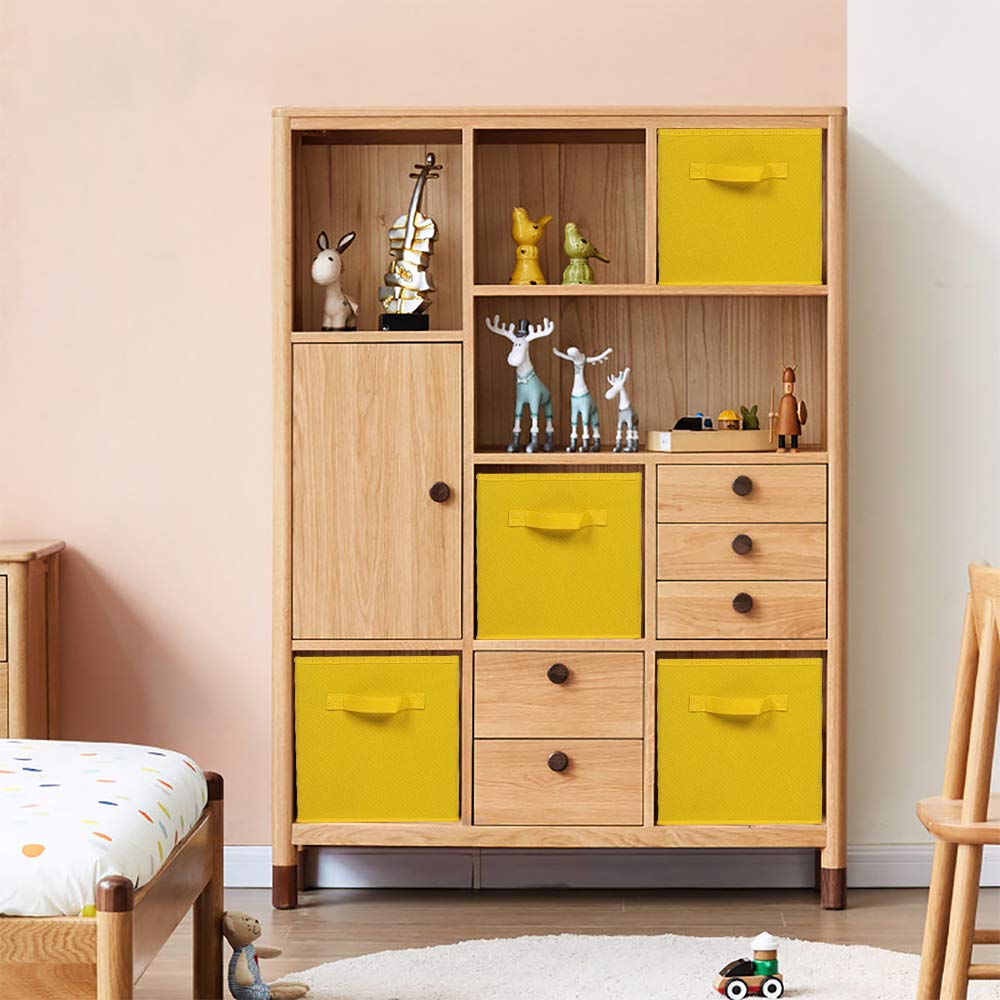 HomeSailing EU Unit Storage Box Cube for Clothes Laundry Wardrobe Underwear Organiser Bedroom Kids Toys Canvas Storage Box Bin Fabric Collapsible with Handle (x2, Gold Yellow)