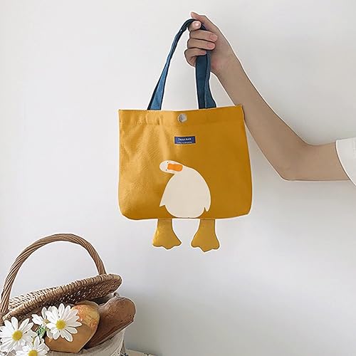 Miniatura 5 de MEETPET Bonita bolsa de lona para mujer, bolsa de tela de algodón reutilizable para el almuerzo, compras y playa, con diseño de pato 3D