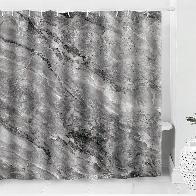 Badgarnitur 3 Teilig Badezimmerteppich Waschbar Badematte rutschfest,Wc Vorleger Mit Ausschnitt Und Badematte, Badvorleger Toilette Teppich 45X75Cm Grauer Marmor – Bild 3