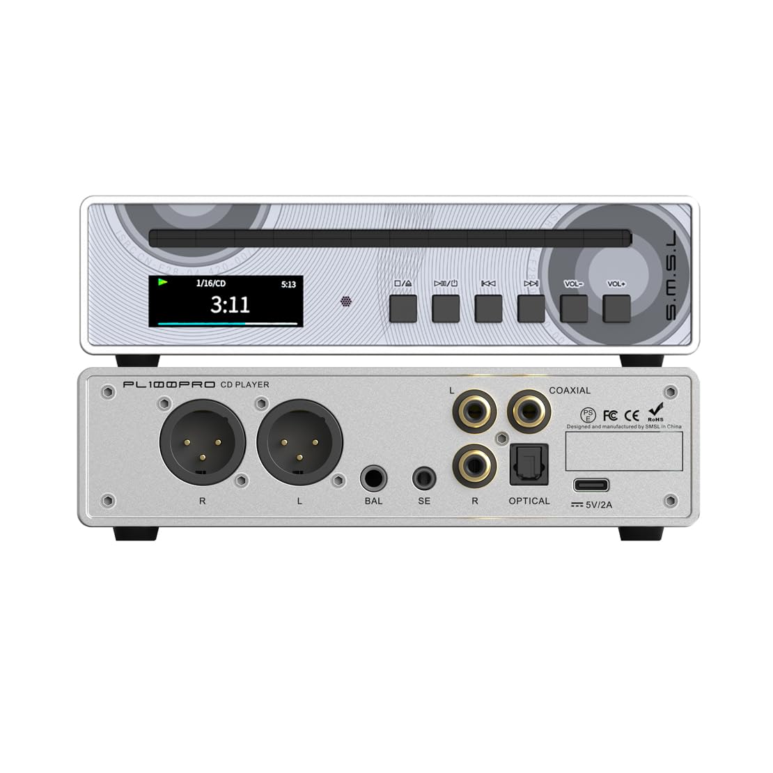 SMSL PL100Pro - Reproductor de CD multifunción 2 chips DAC CS43131 de gama alta compatible con reproducción MQA sin pérdidas XLR de 3,5 mm y 4,4 mm de salida de auriculares (negro)