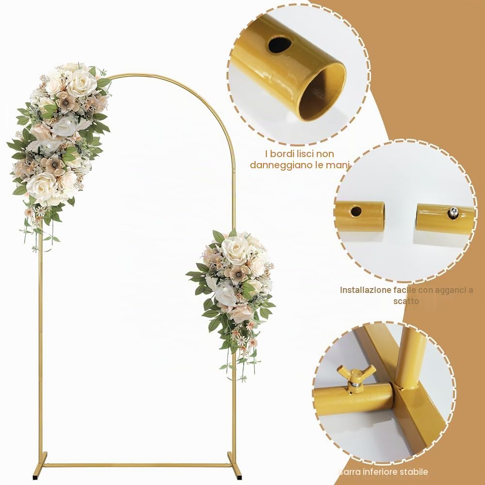 Arco in metallo, supporto per arco nuziale, 2 m, supporto per arco nuziale, cornice per arco da giardino per matrimonio, festa di compleanno, decorazione ad arco di fiori