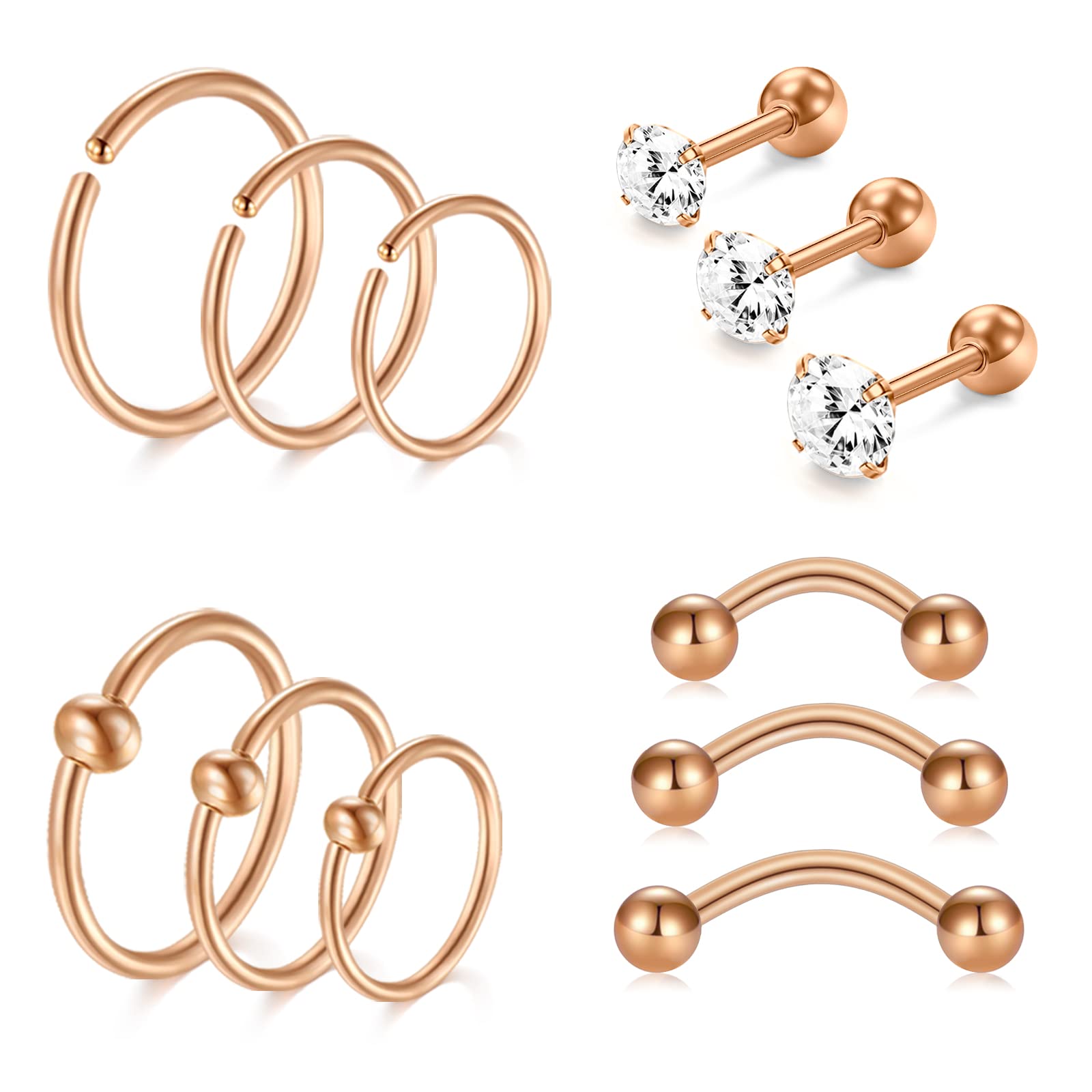 AVYRING 16G CZ & Bola & Rose Piercing Oreja Tragus Acero inoxidable Stud Piercing Oreja Helix Rook Daith Mujer Hombre 6 Paio