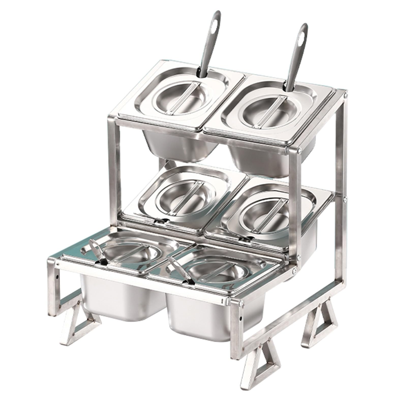 GTHTUHFD Pizza Topping Station, Stainless Steel Serving Tray And Seasoning Rack, Countertop Condiment Spice Rack For Kitchen And Restaurant Countertops,Silver-B5