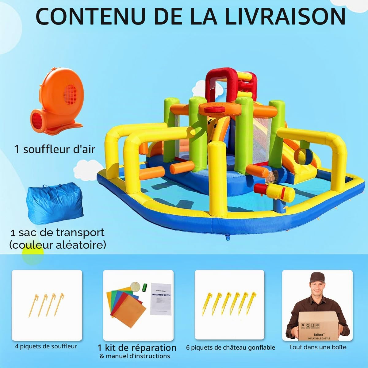 Baralir Château Gonflable XXL avec Toboggan d'eau et Ventilateur – Idéal pour Le Jardin, Maison de Jeu Parfaite pour Les Enfants en Plein air, expérience d'aire de Jeu sûre