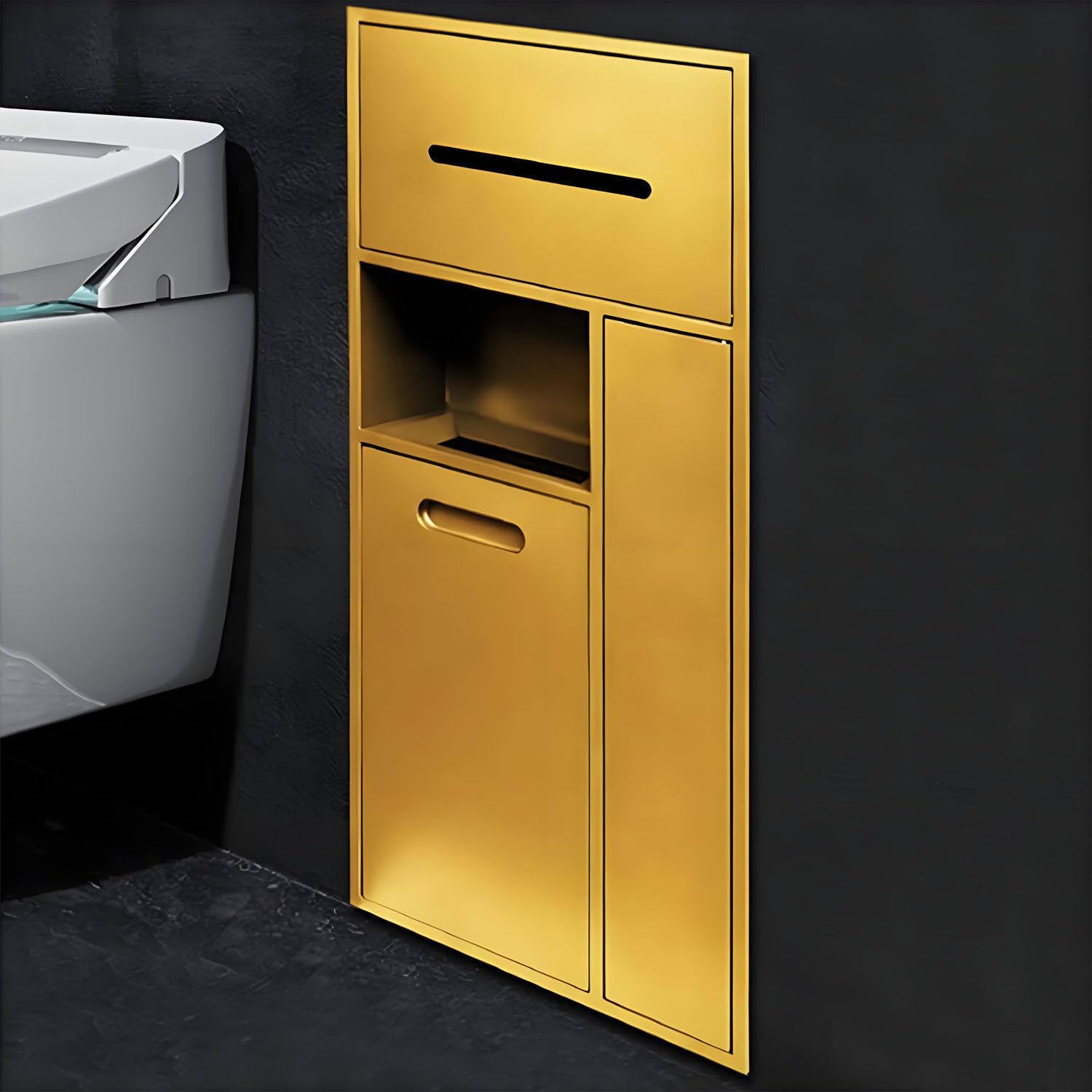 TIANQIHAO Stainless Steel Shower, Built-In Toilet Paper Holder, Hidden Trash Can, Kitchen Shelf Nizer - Grey 40X86X14Cm / 15.7X33.9X5.5In,Gold-30x65x14cm/11.8x25.6x5.5in