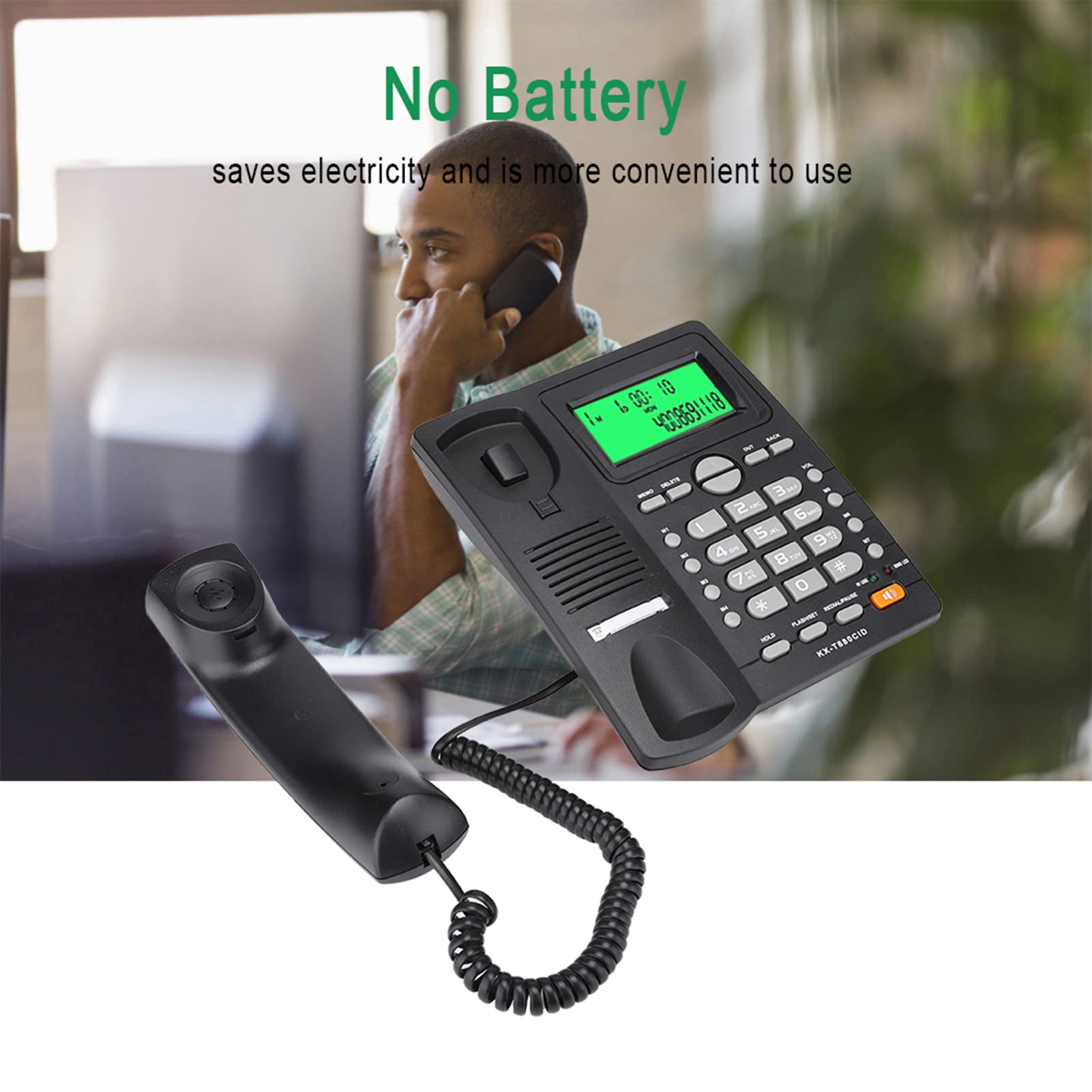 Yctze KX T880C - Telefono fisso con display ID chiamante, funzione mute, nessuna batteria necessaria per casa e ufficio, altoparlante forte, segreteria telefonica, con cavo, montaggio a parete (nero)