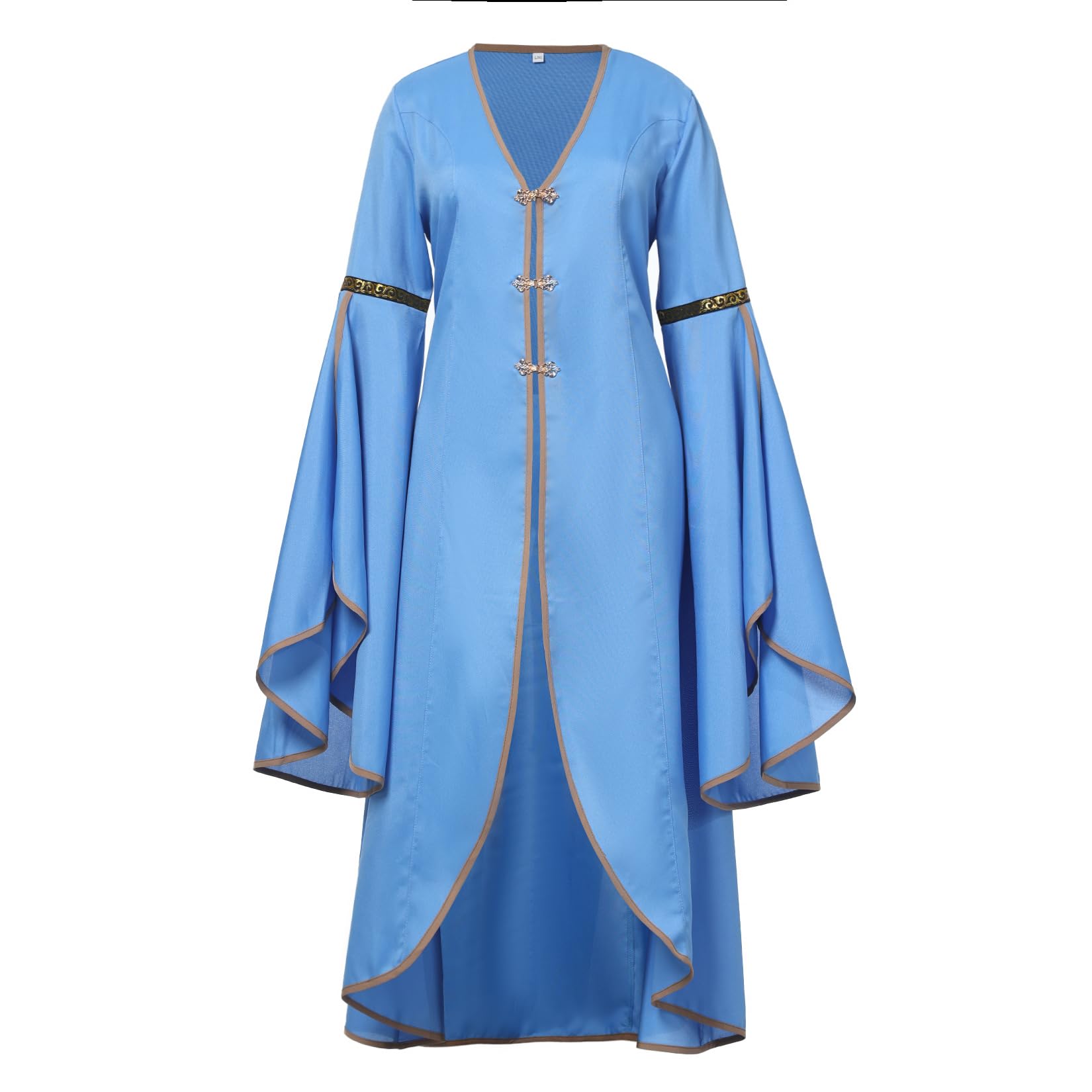 FAD-4U Medieval Renaissance Robe for Women Long Cloak Dress with V-Neck and Bell Sleeves - Image 2