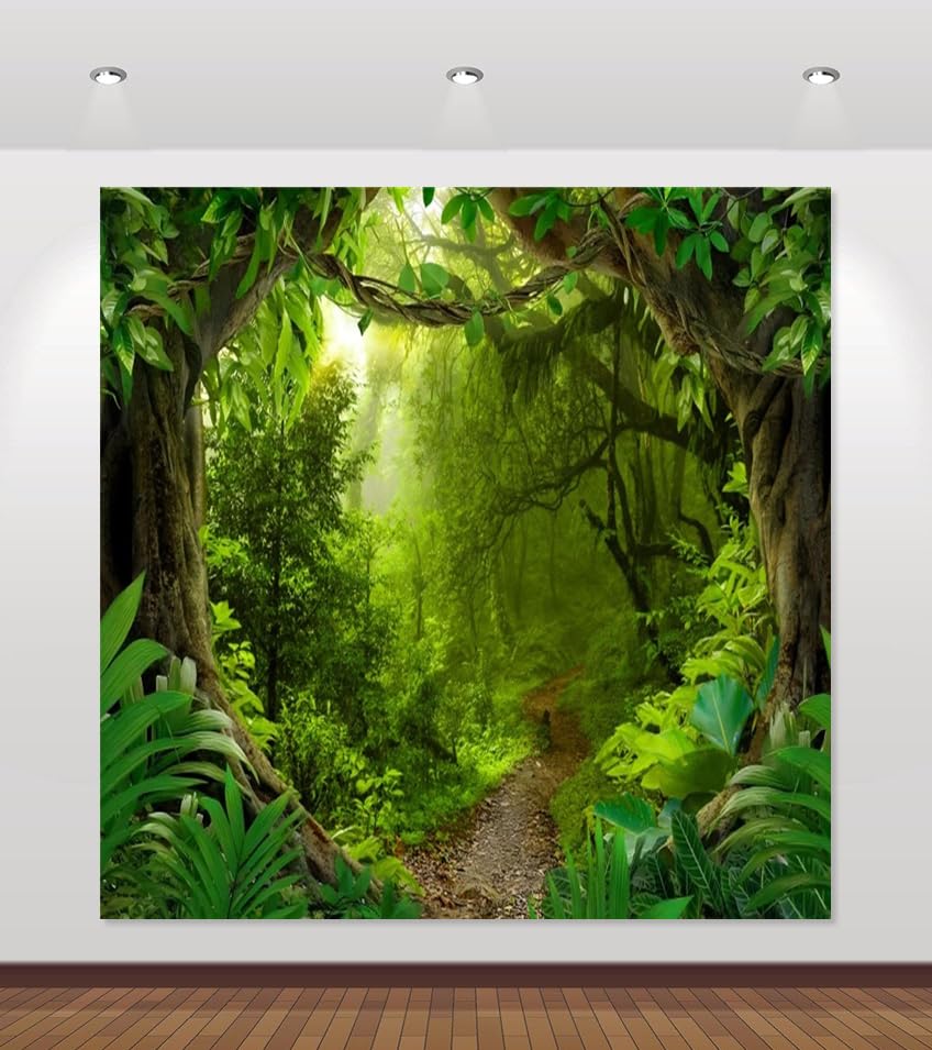 Jungle Backdrop 10x10ft Enchanted Forest Tropical Fairytale Rinforest Natural Scenery Photography Background Kids Safari Birthday Party Decoration