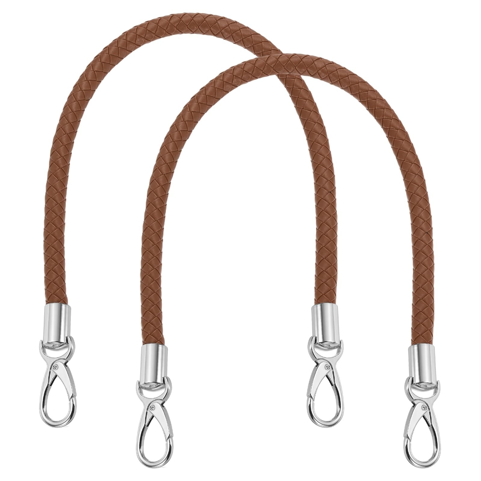 sourcing map 2 Pcs Braided Purse Strap, 55cm 21.7" PU Leather Purse Strap for Handbag Bag Handle Replacement for DIY Making Handbag Underarm Bag, Light Brown (Silver White Buckle)