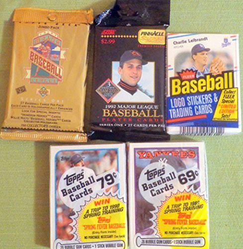 100+ Vintage Baseball Cards Lot In Sealed Unopened Cello Jumbo Packs 1988 1989 Topps 1988 Fleer 1992 Pinnacle and 1989 Donruss.