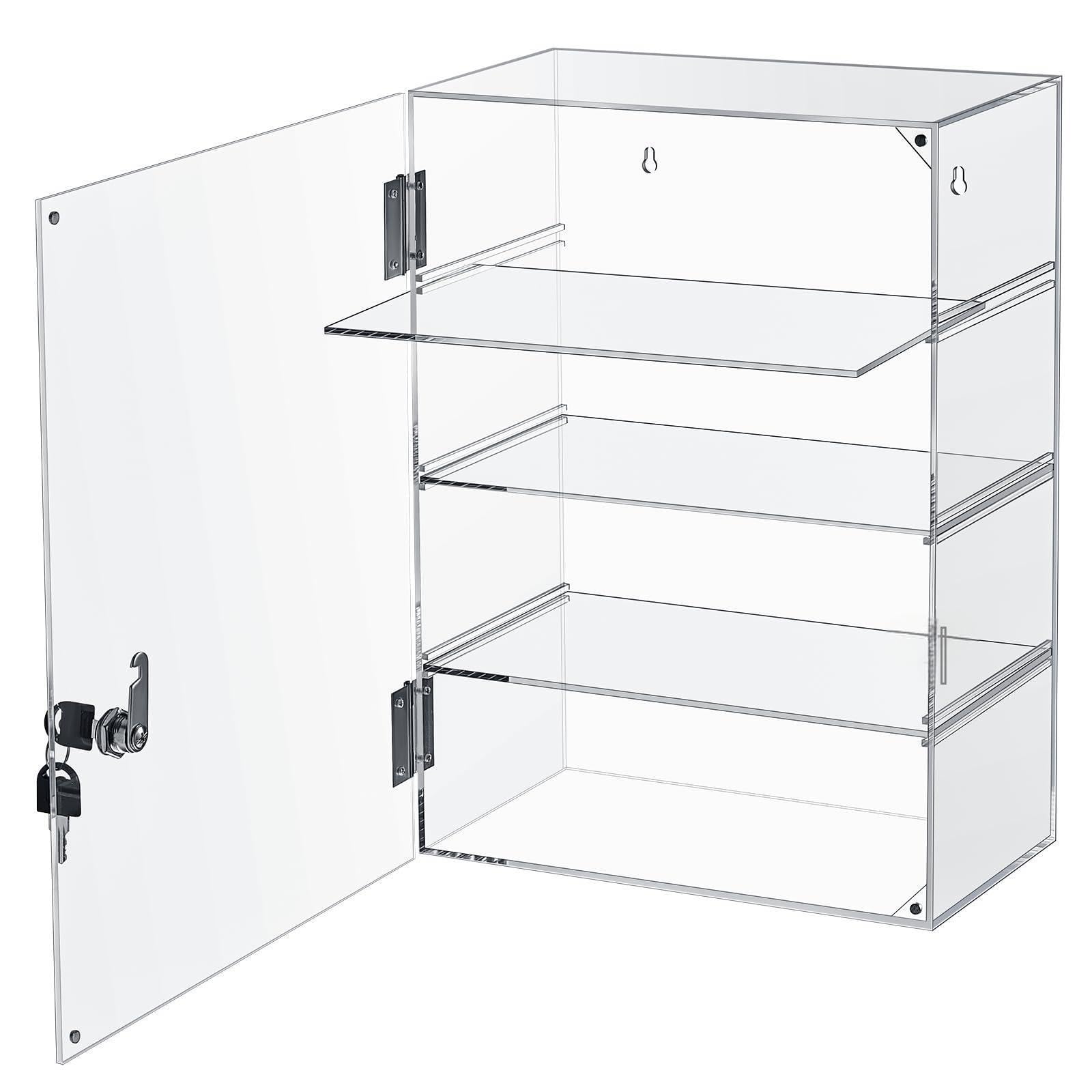 Vetrina in Acrilico Vetrina Espositiva Teche Espositive Mobile Vetrina Trasparente con Serratura Porta con Cerniere Metalliche Ripiani Regolabili, 4 Strati 30x15x40cm