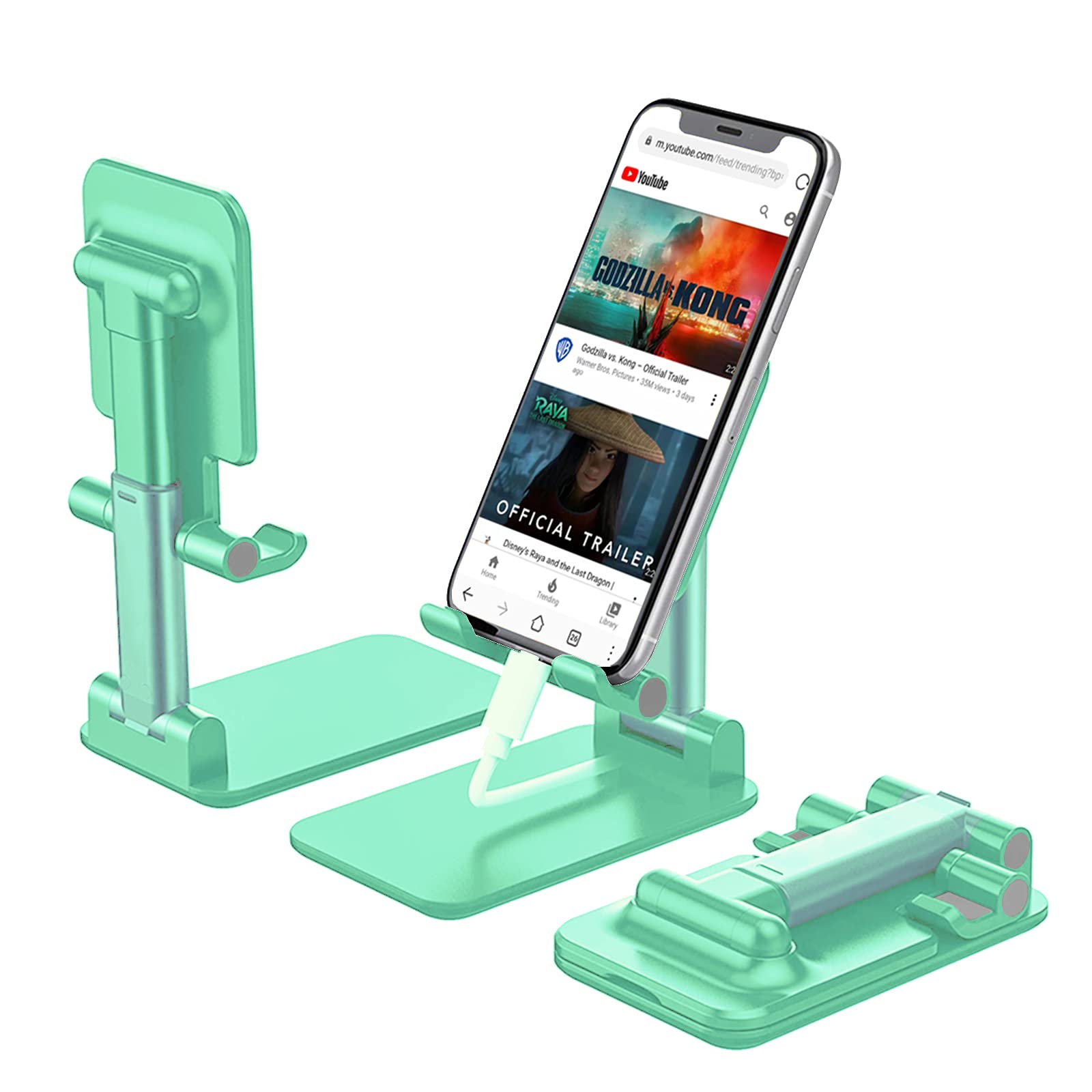 Cell Phone Stand, MIGZOE Foldable Phone Holder, Angle Height Adjustable Phone Stand for Desk, Compatible with All Mobile Phone and Most Tablets (Mint Green)