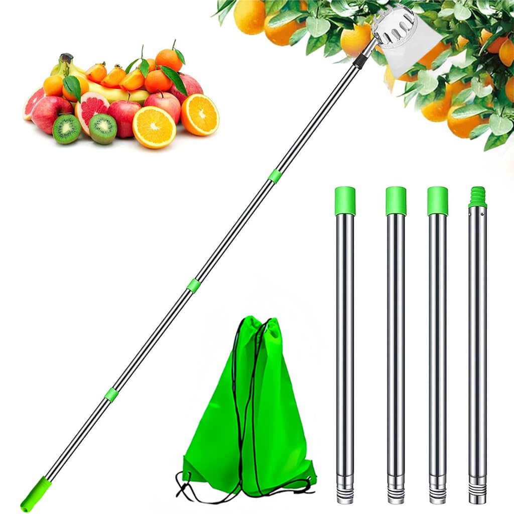 HASTHIP® Fruit Picker Tool -10.5ft Fruit Plucker With Extendable Pole - Alloy Material Telescopic Pole - Equipped With A Net And Pole - Tree Fruit Plucker Stick - Easy To Assemble