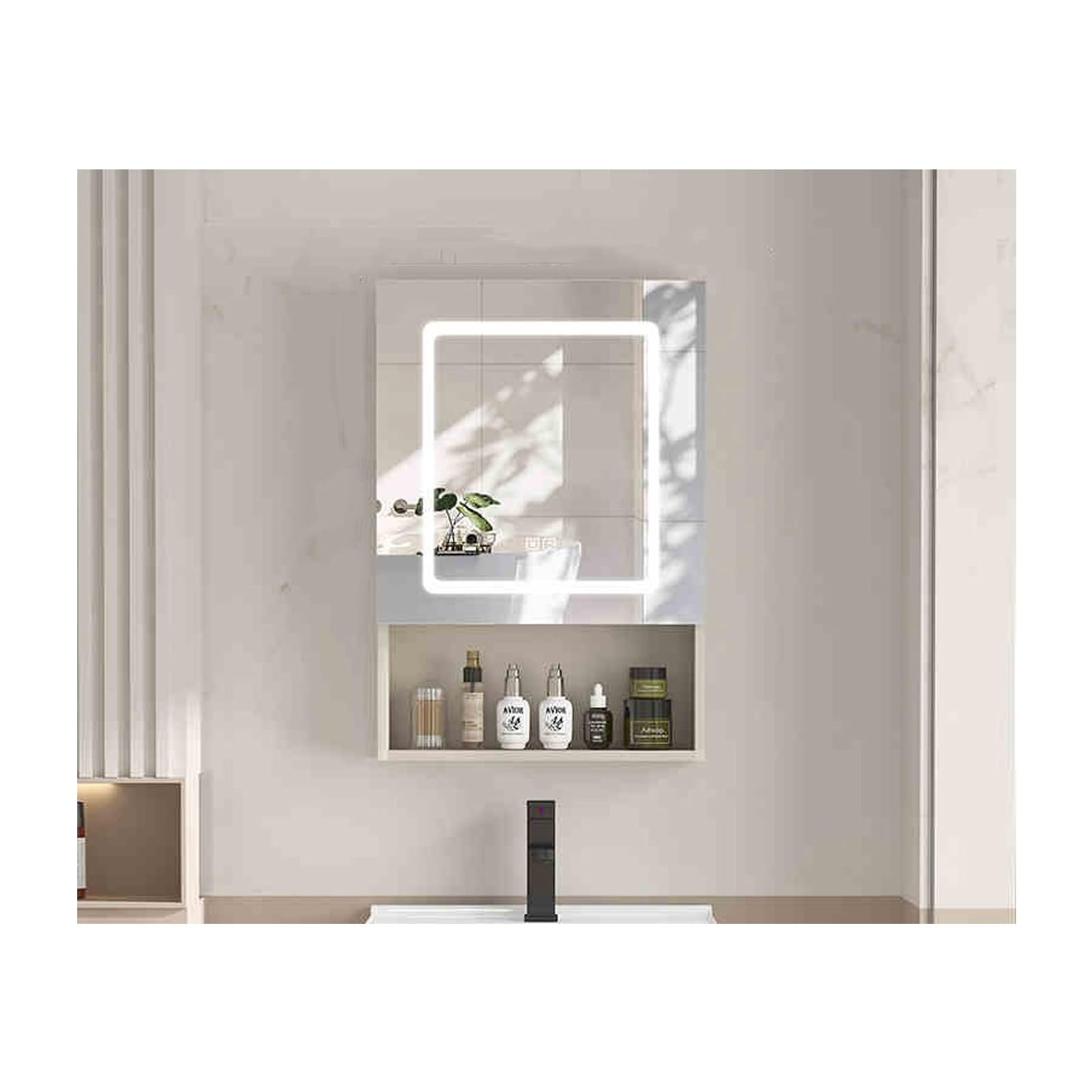 FGXHHS Anti-Fog Cabinet with Lights, Wall-Mounted Double Door Design, 50cm (19.7in) White Storage Solution for Modern Bathrooms
