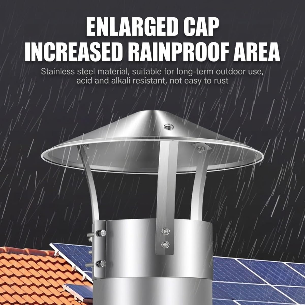 Edelstahl Schornstein-Regenkappe Verstellbarer Doppelschraubenbefestigung