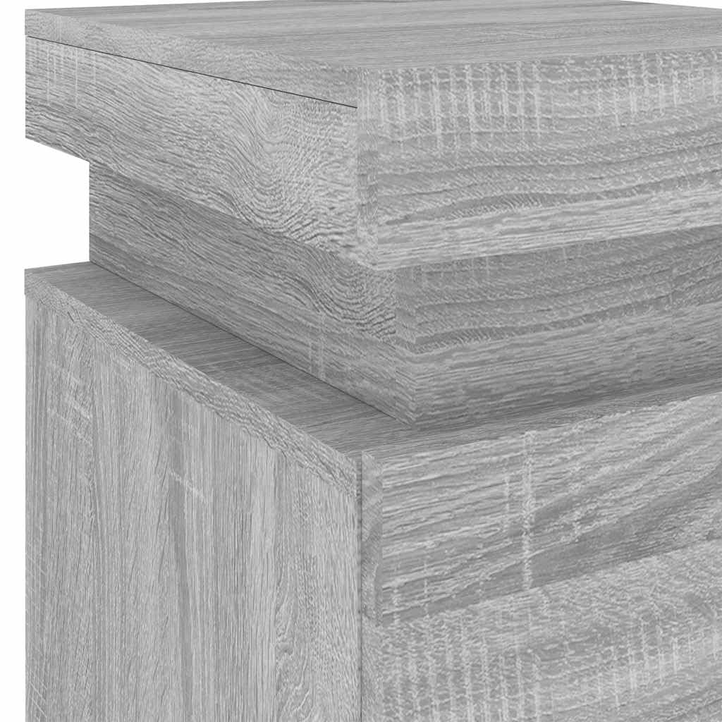 vidaXL Comodini con Luci LED 2pz Grigio Sonoma 35x39x55 cm