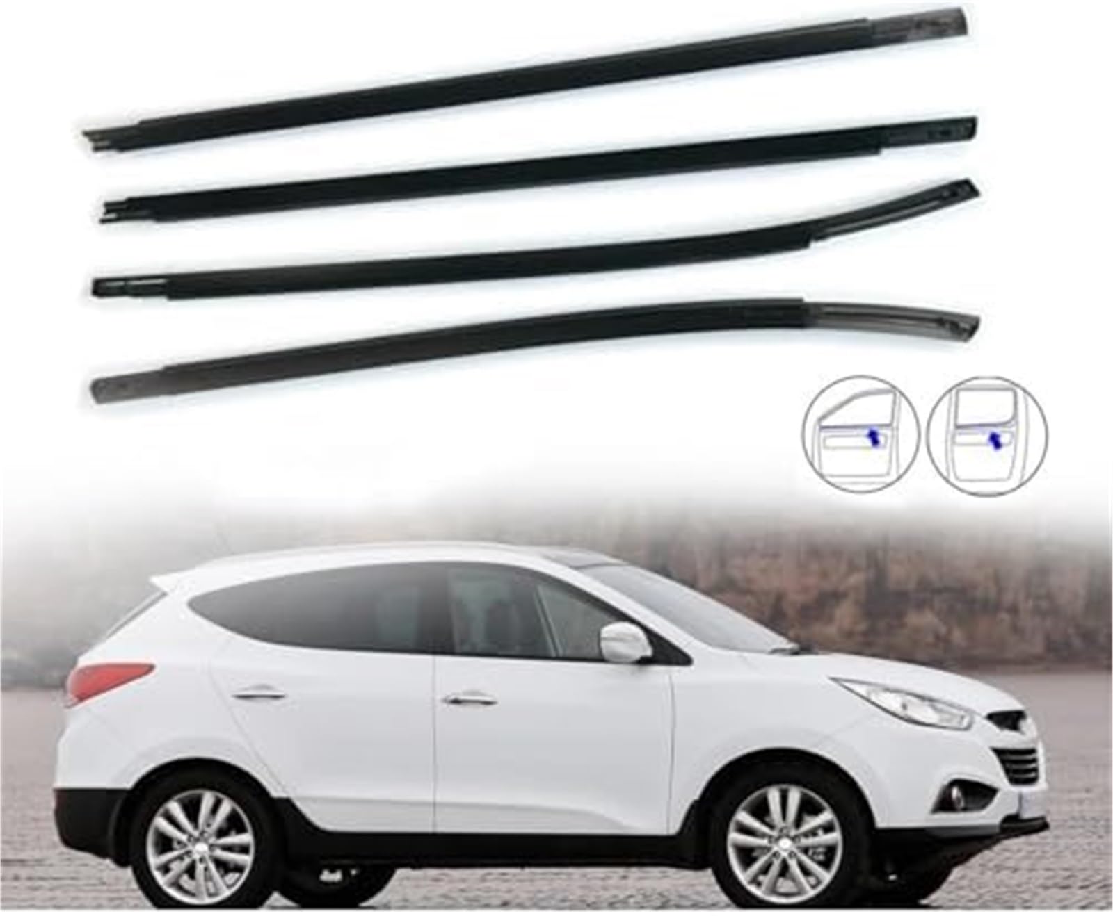 Listwa krawędziowa okna samochodowego Zewnętrzne drzwi samochodu Windows Gumowa uszczelka Uszczelka Dociskowa Taśma Uszczelniająca dla Hyundai Tucson Ix35 2010-2015(Schwarz)
