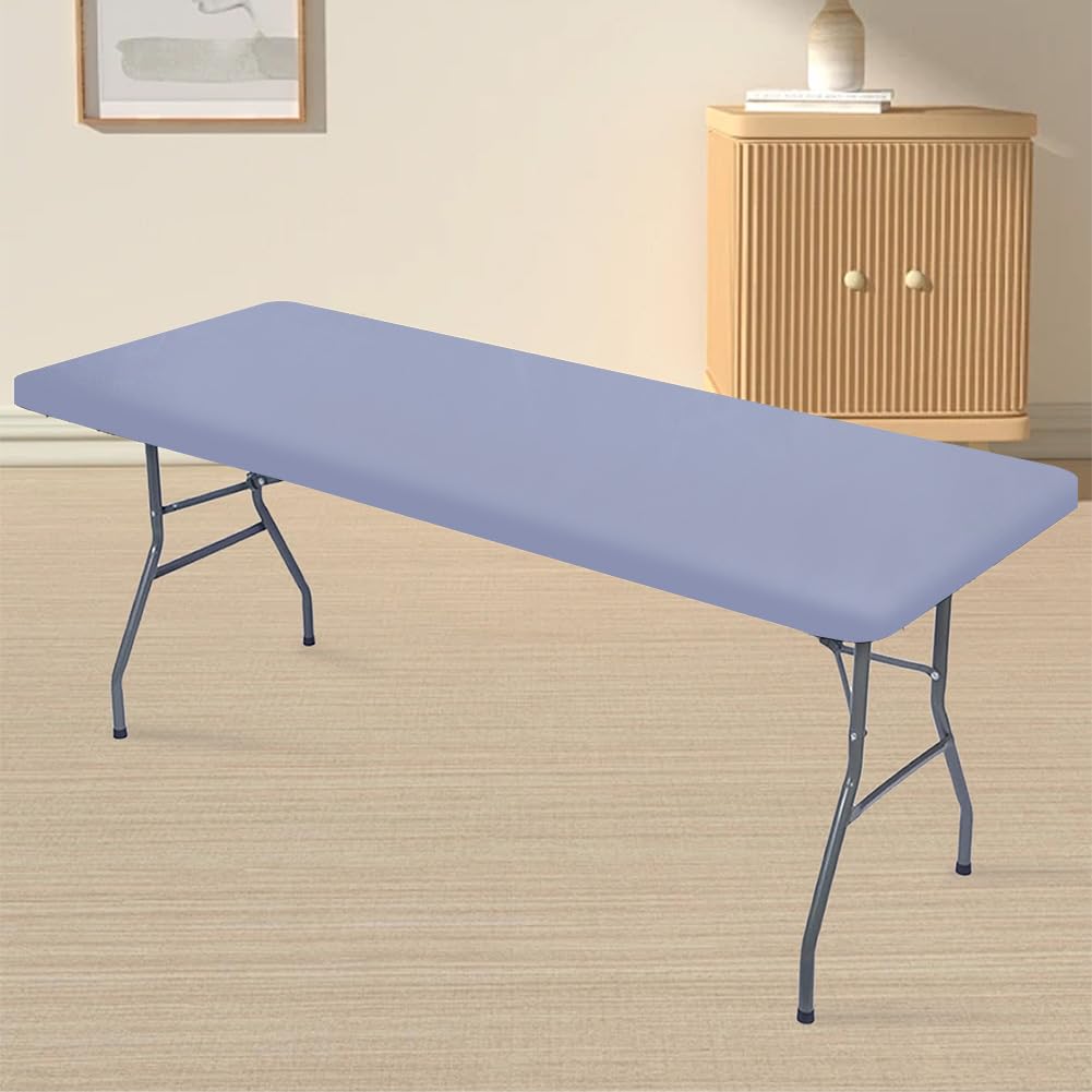 GORGECRAFT 2Pcs Elastic Fitted Table Covers Rectangle Picnic Tablecloth Fits for 4 Foot Folding Table Cloth 47x30 Inch Gray Waterproof Washable Polyester Tablecloth for Indoor Outdoor Patio Camping - Image 3