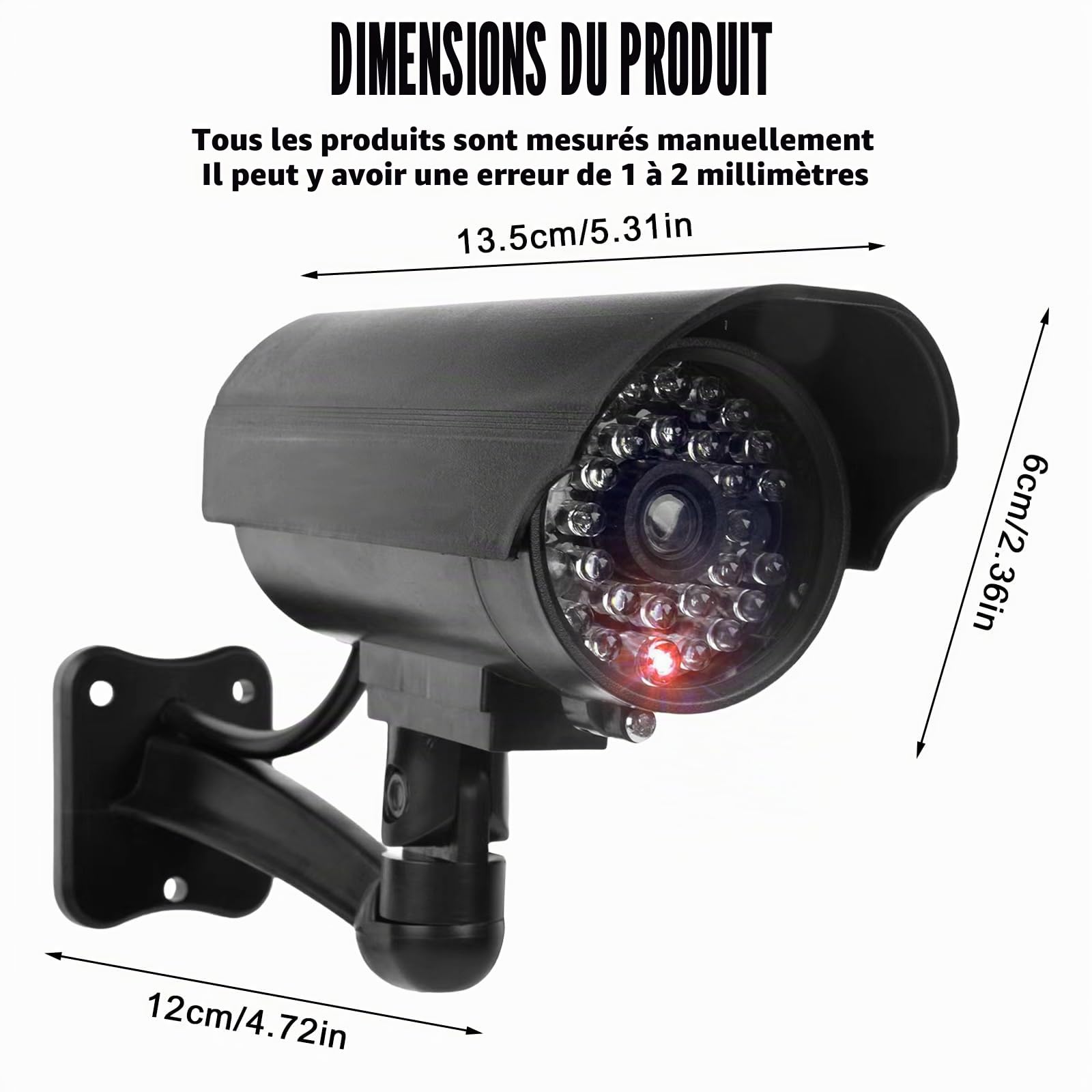 GOMETY Lot de 2 caméras factices extérieures, fausse caméra de sécurité avec LED rouge clignotante, caméra CCTV factice de sécurité pour intérieur et extérieur
