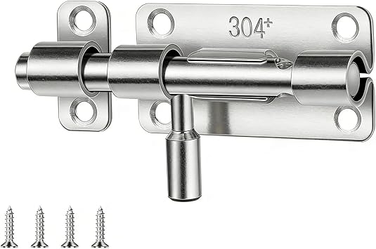 4 Inch Barrel Bolt Latch,Heavy Duty Slide Door Latch, SUS304 Stainless Steel Slide Bolt Latch for Wooden Fence, Yard Door, Barn Door, Shed Door, with Padlock Hole, Sliver