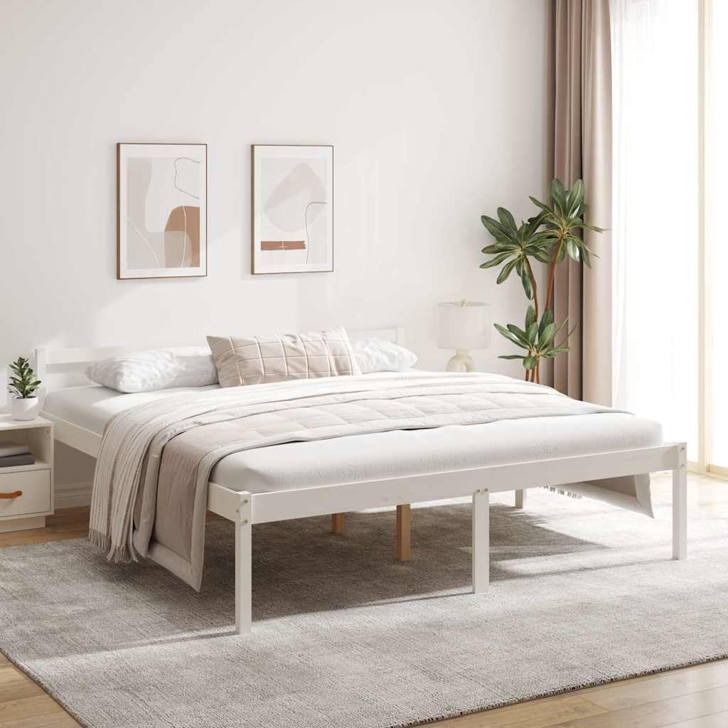 Białe łóżko 200 x 200 cm z litego drewna sosnowego