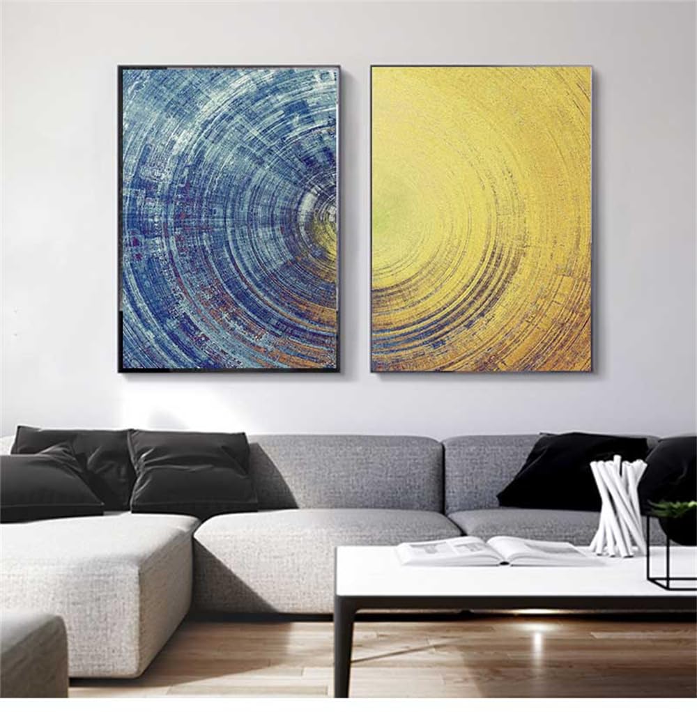 WUHBCZ Art Decor,Abstract Blue and Yellow Circles Pattern Canvas Painting Modern Posters and Prints Wall Art Pictures for Living Room Bedroom Home Decor-30 * 50cm*2PCS (No Frame)