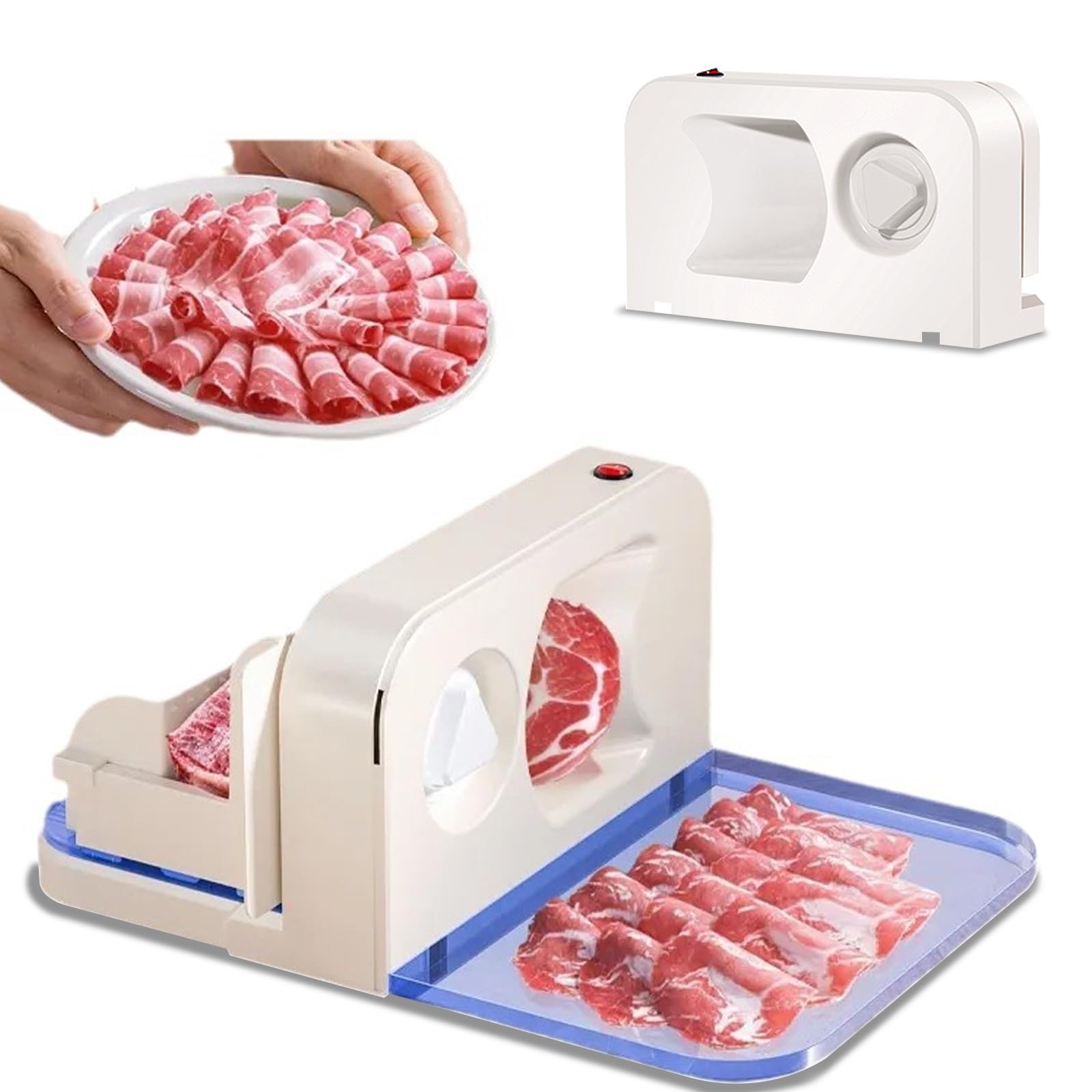 Cortador eléctrico de carne, 150 W con hoja de aleación de acero, grosor ajustable de 1 a 15 mm para delicatessen, queso, verduras, pan y carne de res, diseño plegable para una fácil limpieza y