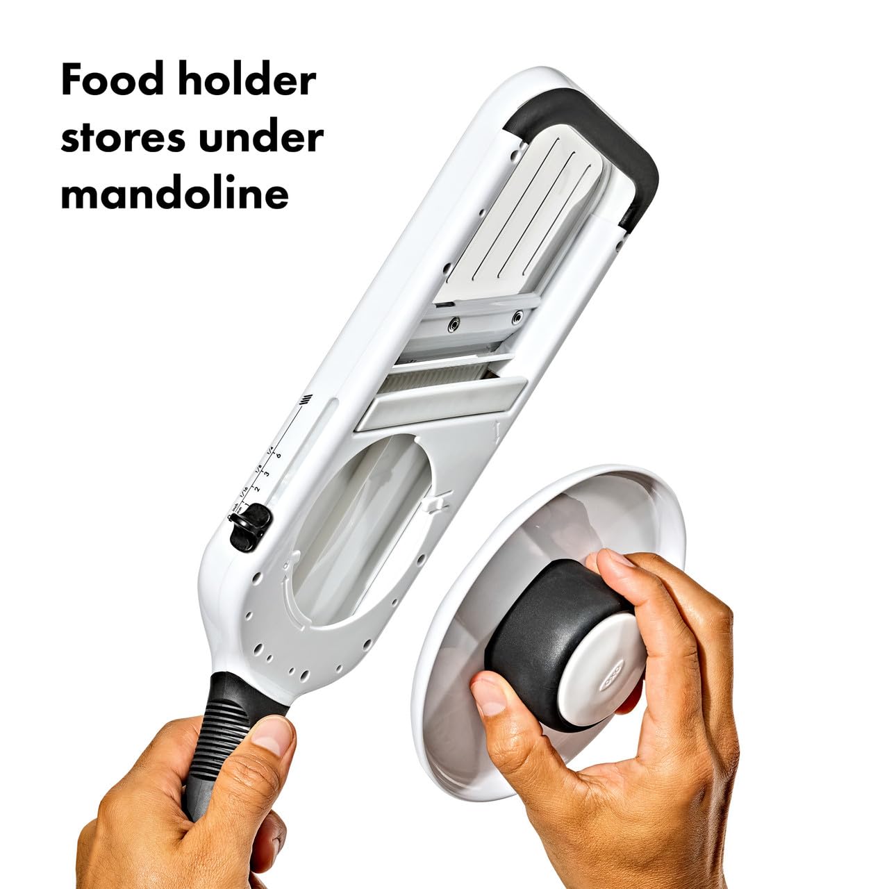 Mandolina OXO Good Grips portatile con lama regolabile 5 posizioni per affettare e julienne, impugnatura antiscivolo, lavabile in lavastoviglie, facile da riporre