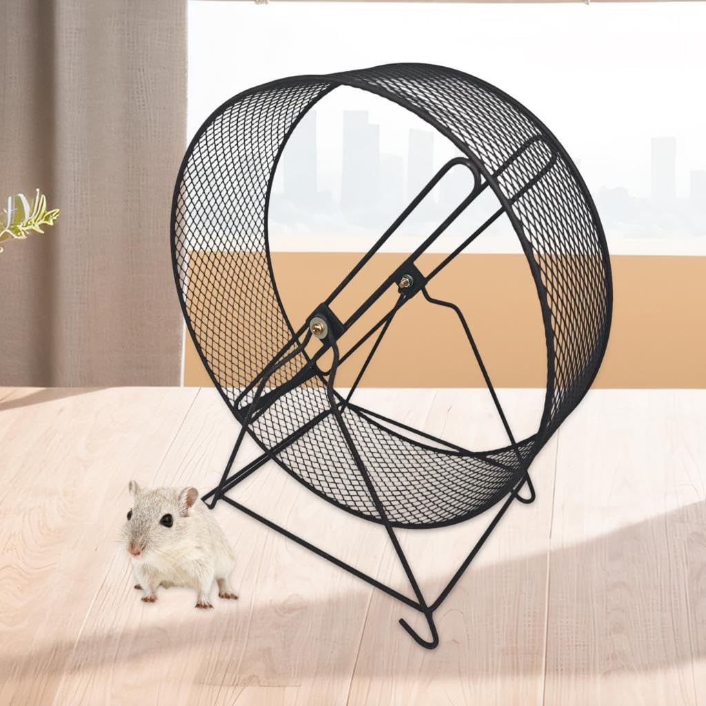 Milageto Rueda de Ejercicio de hámster de Metal con Soporte, Accesorios de Jaula estables de Rueda de Running silenciosa contra Malla Antideslizante para, 32cm