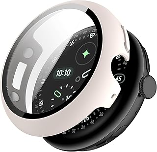 FINON for Google Pixel Watch 4 45mm 用 ケース ガラスフィルム 一体型 用 ケース 軽量 簡易脱着 シンプル (ベージュ)