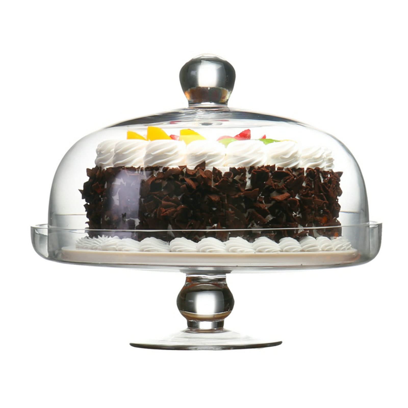 Glazen taartstandaard met koepelvormige deksel Ronde doorzichtige serveerschaal en taartplaat Transparant 12 inch Cupcake Veggie Platter voor Dessert Chips & Dip