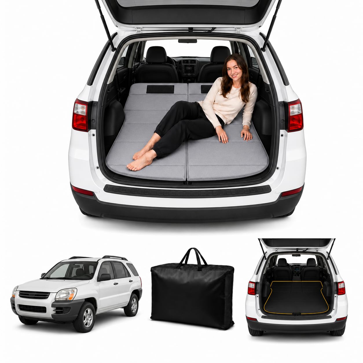Car Mattress for Equinox 2005–2009, Upgraded Non-Inflatable Thickened Foam SUV Car Camping Mattress, Foldable Trunk Sleeping Pad Car Bed Mattress for Road Trips Camping Travel