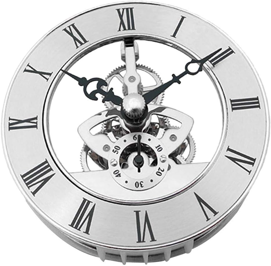 Vintage Skeleton Insert Clock Movement Quartz Battery Powered Fit Up Roman Numeral Dial - Silver, 86x24mm Silver 86x24mm