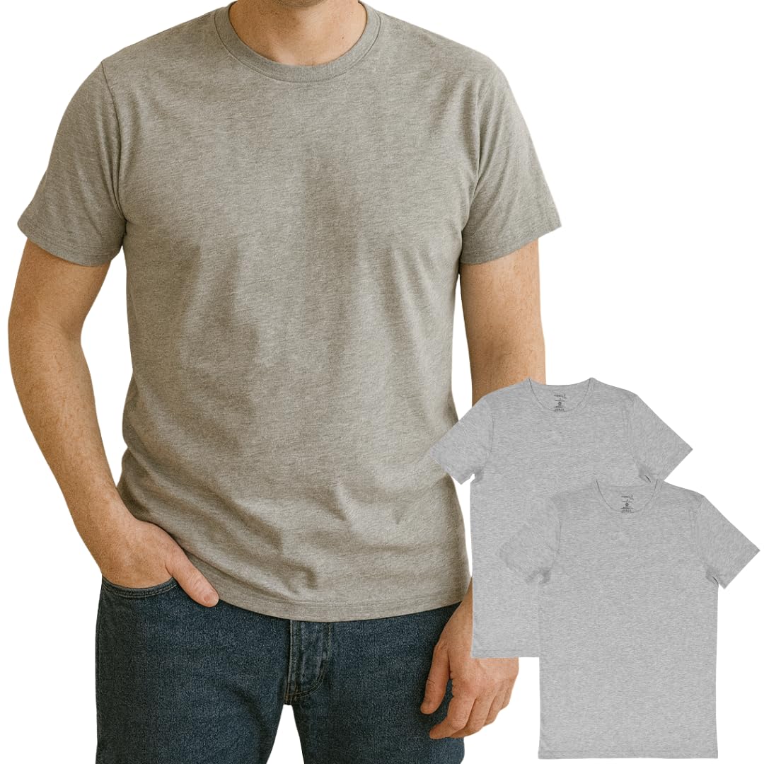 ORGANICKID Mens 100% Organic 100% Cotton Soft Breathable GOTS Certified Crew Tee Undershirts Tops Pack of 2