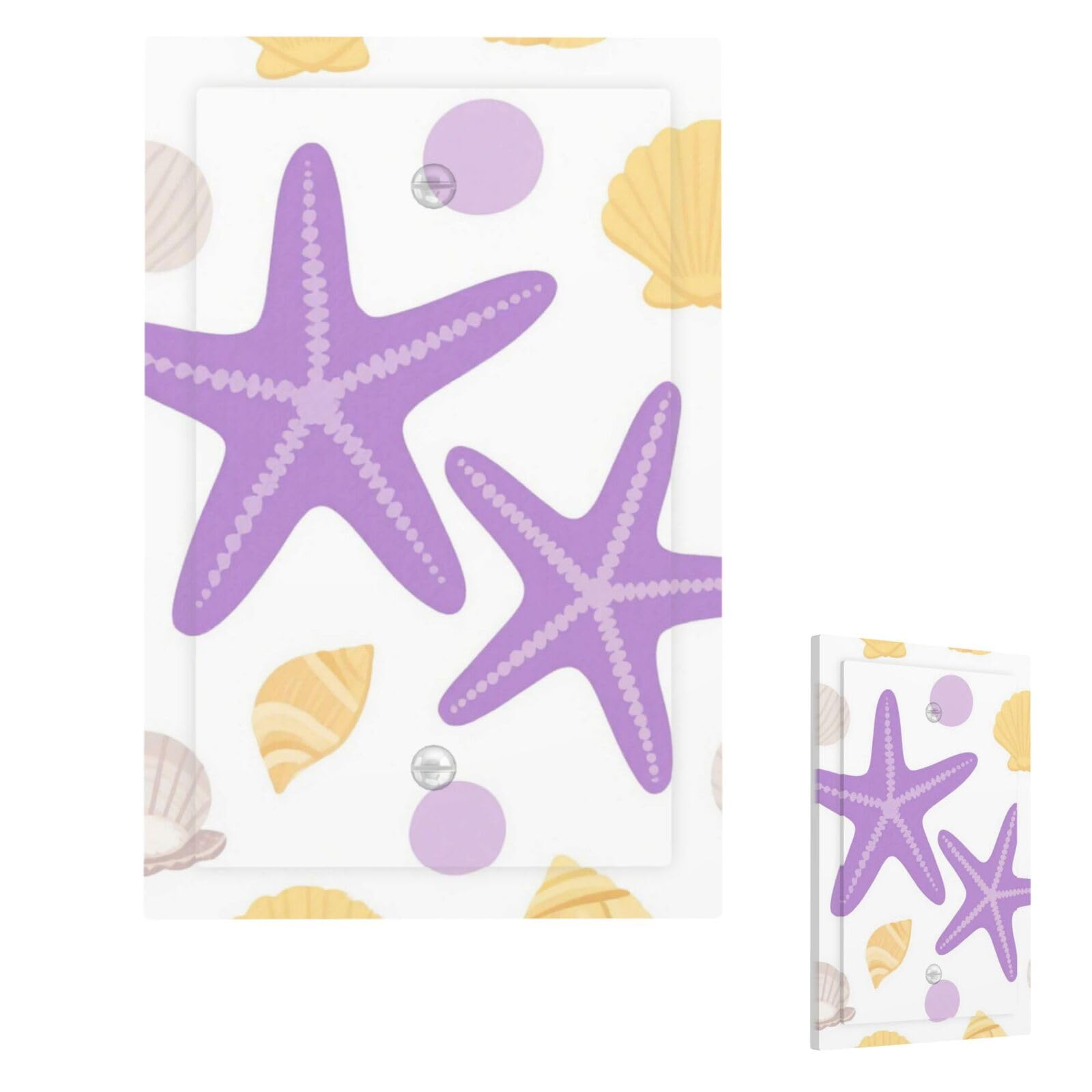 Fekiloot Single Blank Starfish Seashell Wall Plate Cover Modern Decorative 1 Gang Light Switch Cover Unbreakable Receptacle Outlet Covers For Living Room Bedroom Home Decor