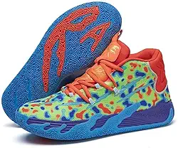 Tênis de basquete unissex, calçados esportivos respiráveis com design multicolorido, tração dinâmica, conforto o dia todo para quadras internas/externas Equipamento de basquetebol