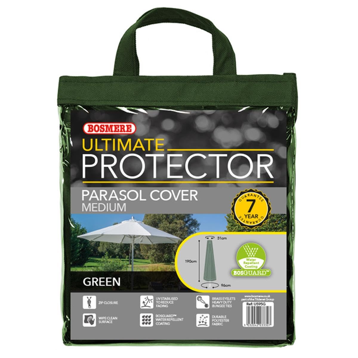 Bosmere Ultimate Protector Medium Parasol Cover + Zip One Green U595G