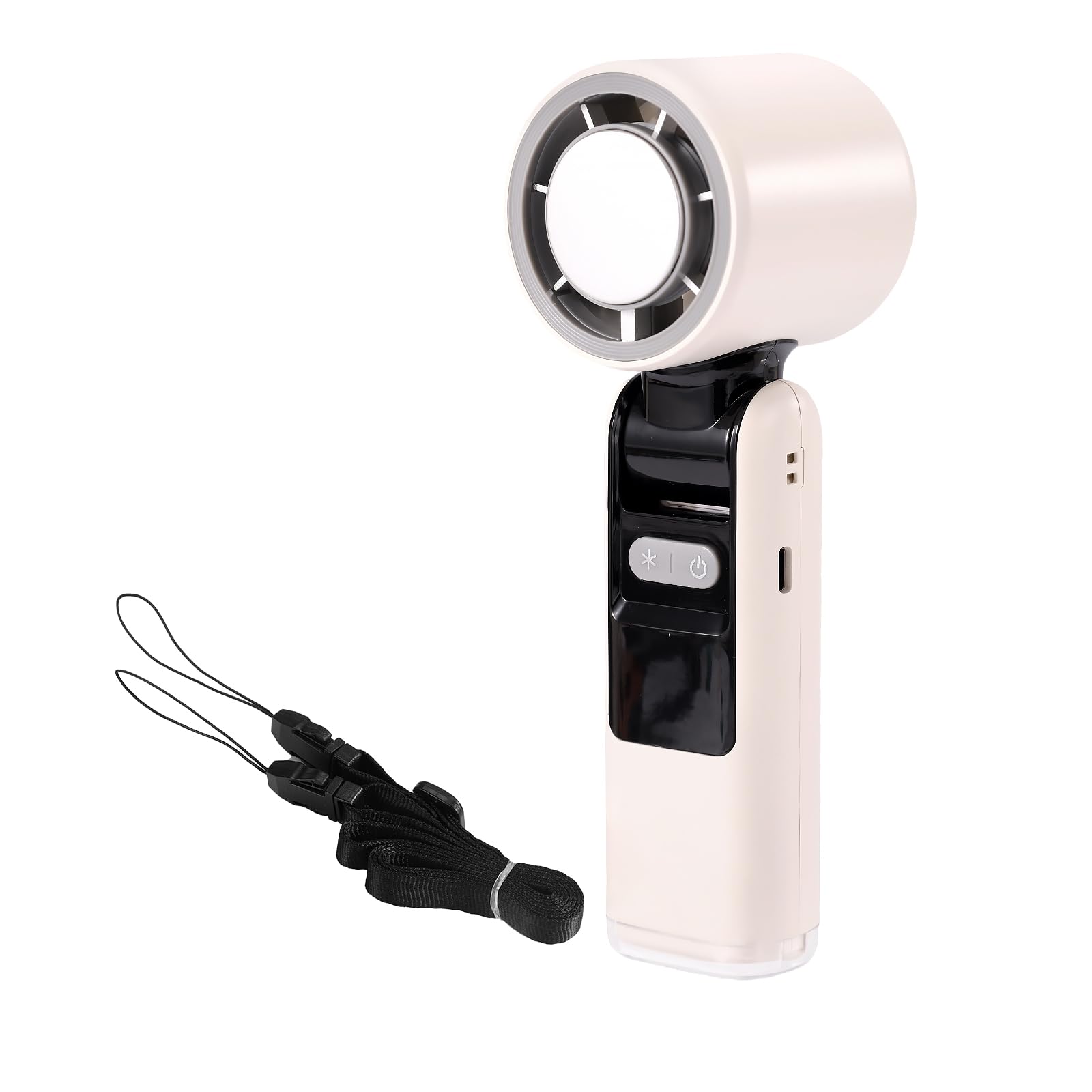 BTFO Handheld Portable Fan with Ice Cooler, 7.1 Inch Foldable Rechargeable 5-Gear Wind Handheld Personal Fan 199 Level Infinitely Variable Speed, with Charging Cable & Neck Strap (White)