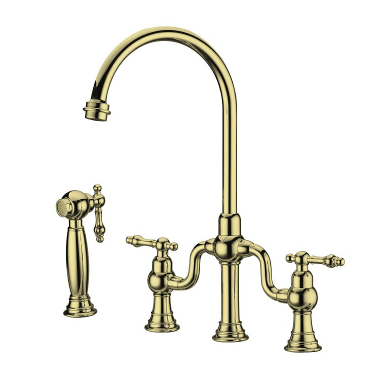 ZYCHSJXA Kitchen Tap Brass with Side Sprayer Sink Bridge Mixer Double Handle 4 Holes,Chrome-Plated