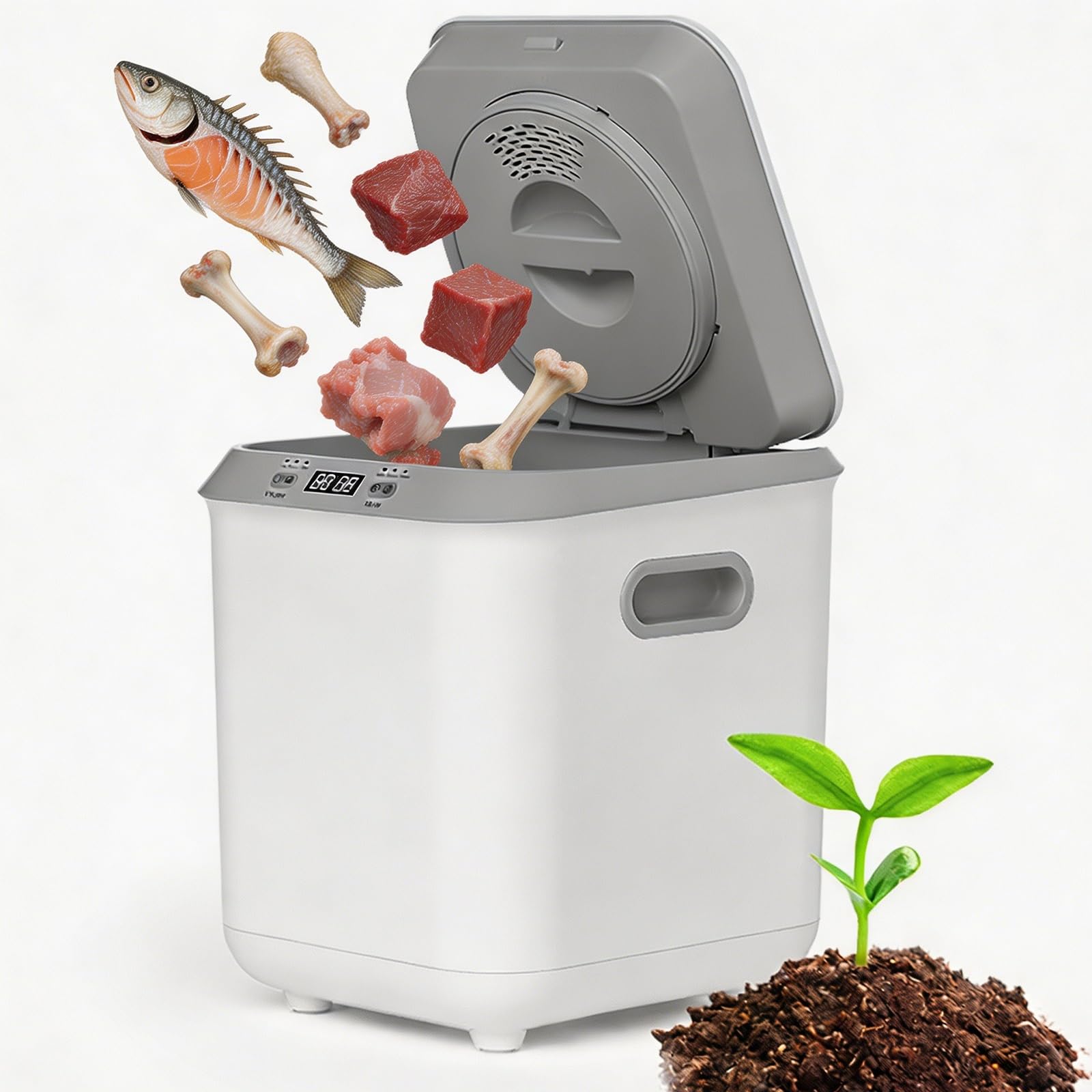 Compostador eléctrico de Cocina de 3.49 Cuartos / 3.3 L, reciclador de residuos de Alimentos Inodoro para encimera con Pantalla táctil LED, autolimpieza y bajo Nivel de Ruido para Interiores