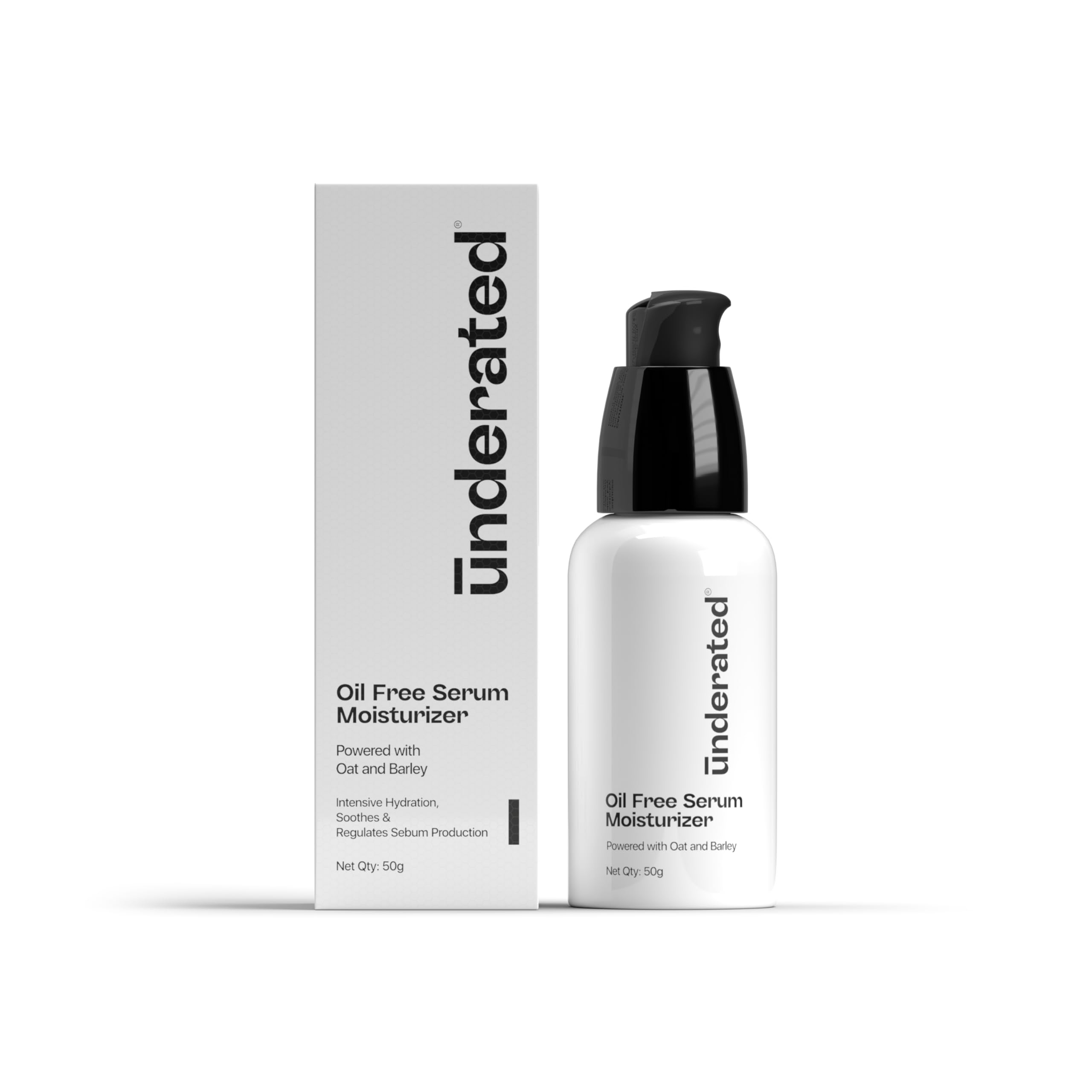 Underated Oil Free Serum Moisturiser Powered with Oat and Barley Helps to Regulate Oil, Provide Long Lasting Hydration | 50ml