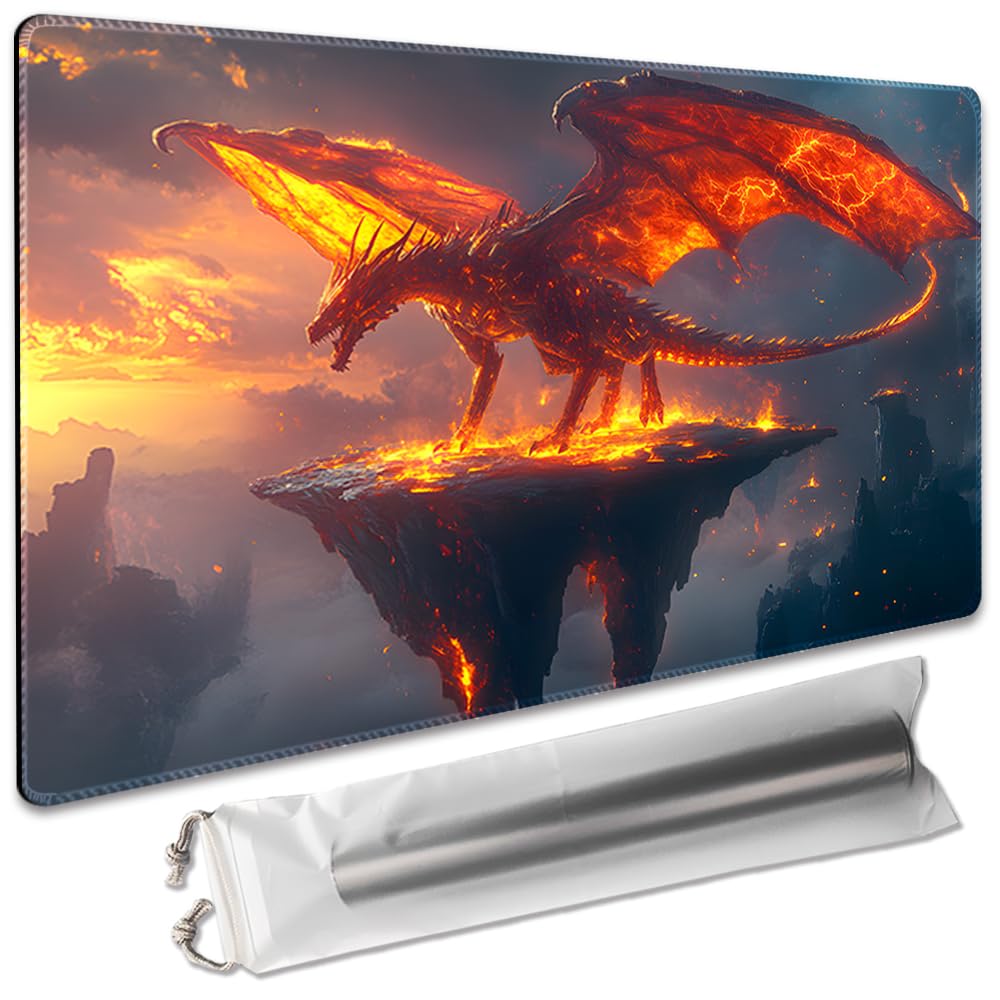 Board Game 14x24in MTG Playmat Compatible for OCG CCG RPG TCG Playmats (Flame Dragon)