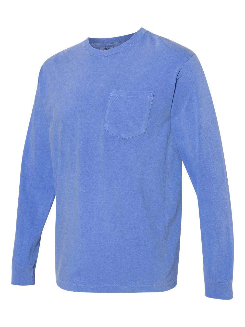 Garment Dyed Heavyweight Ringspun Long Sleeve Pocket T-Shirt - 4410-3XL - Flo Blue