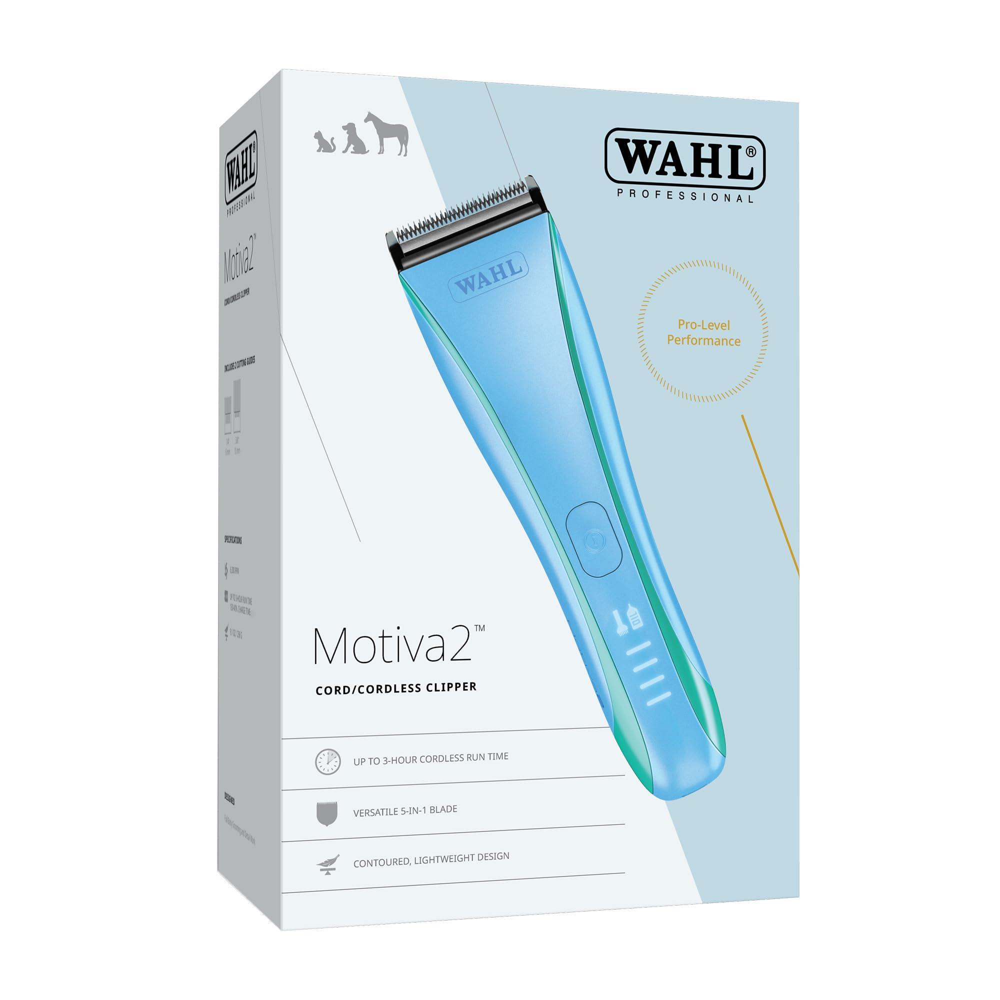 Wahl Motiva 2 Blue Ivy - Tosatrice Professionale per Animali - Tosatrice Cordless per Toelettatura di Cani con Lama 5 in 1, 3 Ore di Autonomia e Display Digitale - Adatta per Cani, Gatti e Cavalli