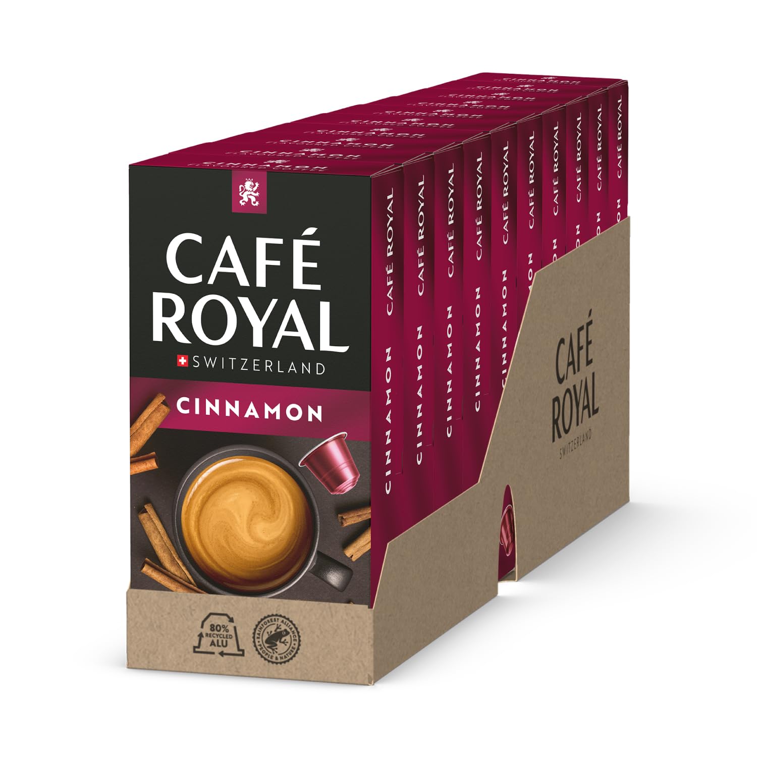 Café Royal Cinnamon – 100 Nespresso® Compatible Capsules, Light Roast, 100% Arabica, Rainforest Alliance, Flavoured Coffee