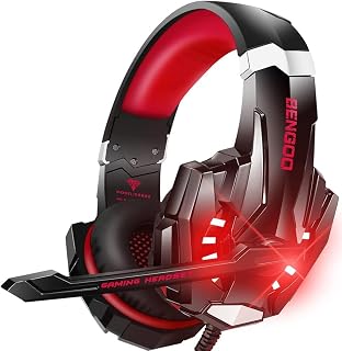 BENGOO G9000 Stereo Headset for PS4, PC, Xbox One Controller, Noise Cancelling Over Ear Headphones with Mic, LED Light, Soft Memory Earmuffs for Laptop Mac Nintendo Switch Games (red)