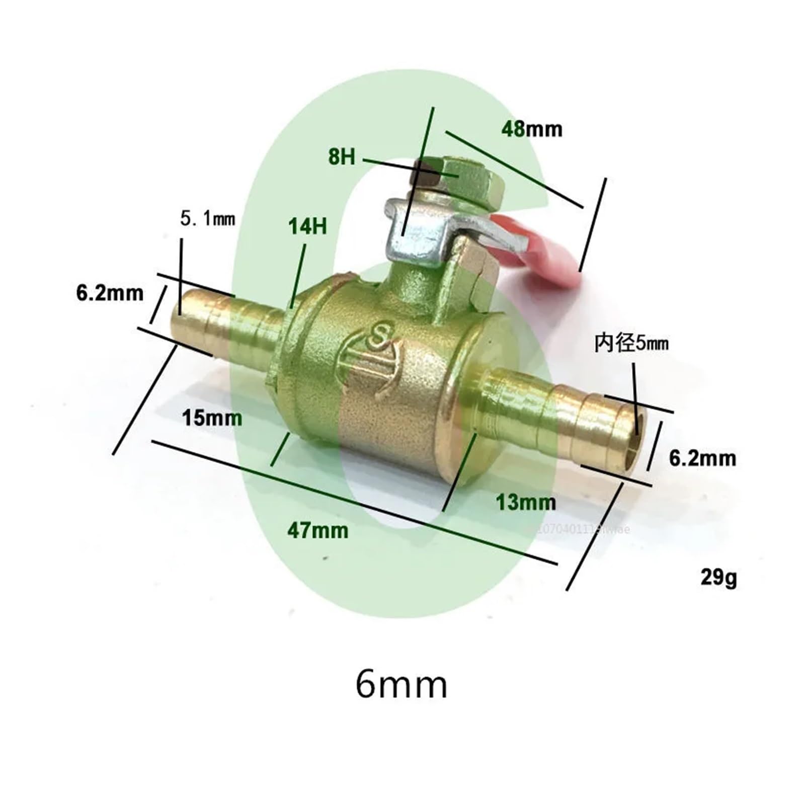 Llave De Paso Agua Conector neumático de 6 mm a 19 mm, mango, reductor de manguera, espiga, latón en línea, válvula de bola de cierre for línea de agua(16mm Barb)
