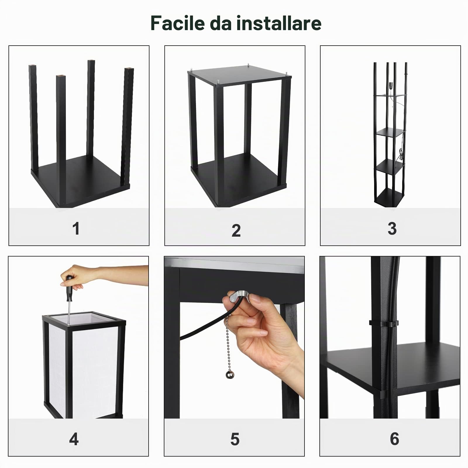 Lampada Salotto da Terra in Legno con Scaffale, Tre temperature di colore Lampada da Pavimento con 3000K-5000K E27 Lampadine, Lampada a Stelo 1.6M, Piantana da Terra per Camera Da Letto e Soggiorno