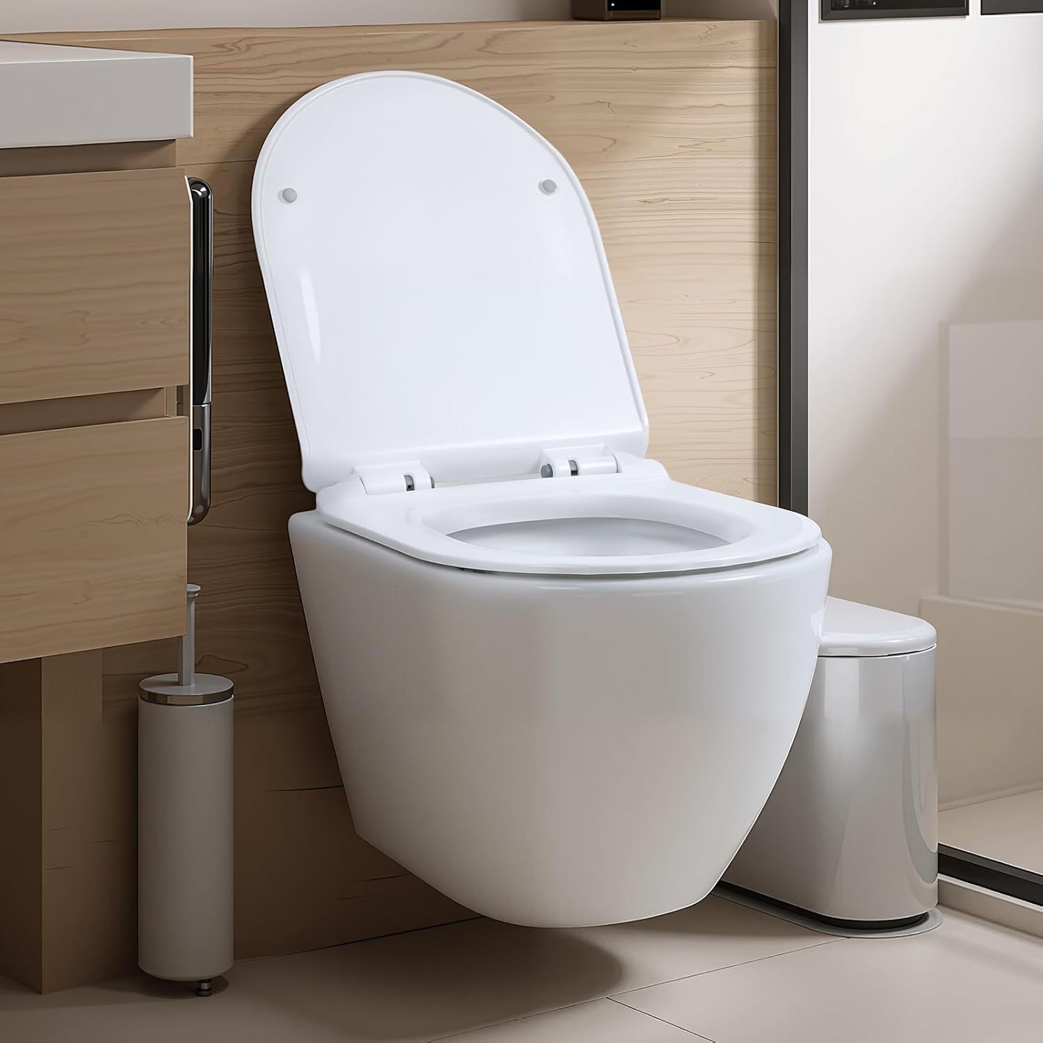 Wall Hung Toilet Rimless Toilet, Round Floating Toilet Bowl with Soft-Close Seat, 360° Single Hole Flush Power, Not include Tank, Low Noise Toilet Bowl, for Modern Bathroom, White