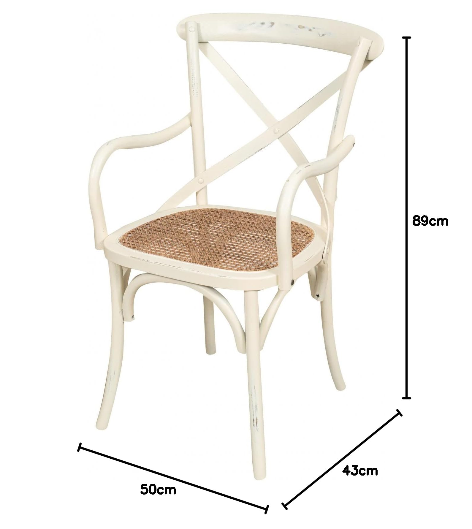 Biscottini 2 krzesła do jadalni z litego drewna 89 x 43 x 50 cm, krzesło do kuchni i salonu z rattanu, drewniane krzesła na zewnątrz i wewnątrz, białe drewno krzyżowe